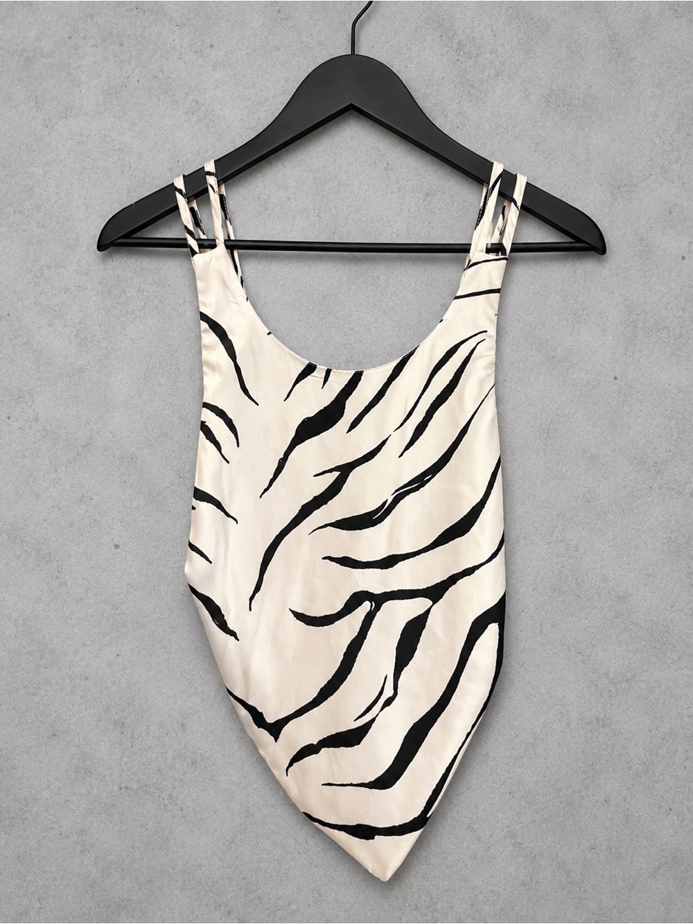 Zara Cream and Black Zebra-Print Asymmetrical Tank Top